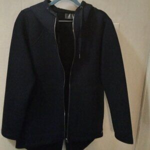 Betsy Johnson Sz M navy longer style Jacket with Hood - lighter material